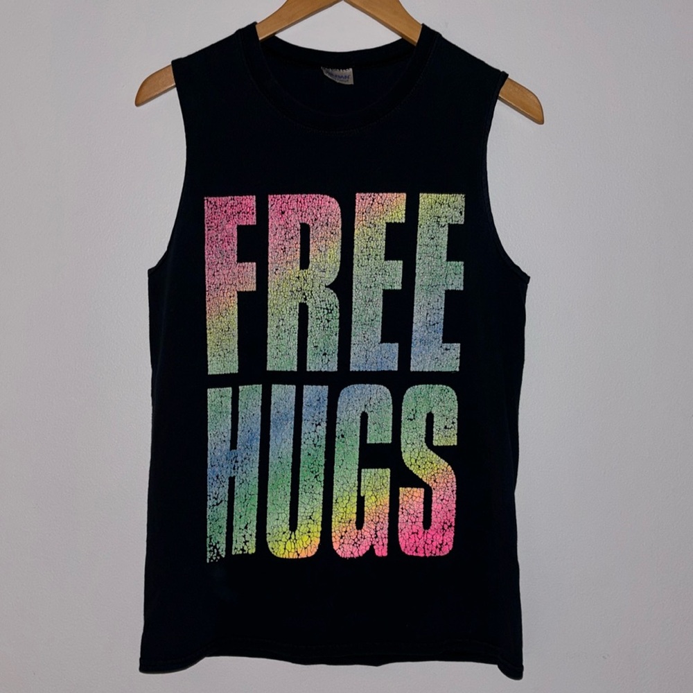 Black Sleeveless 'Free Hugs' Tank/Tee Size S/M